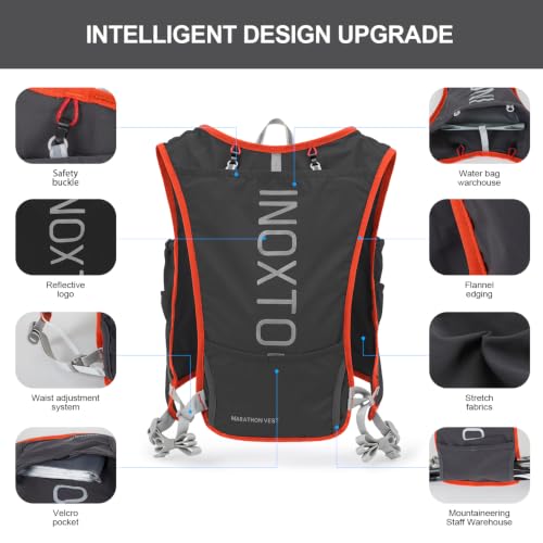 INOXTO Running Hydration Vest Backpack,Lightweight Insulated Pack with 1.5L Water Bladder Bag Daypack for Hiking Trail Running Cycling Race Marathon for Women Men - color: Dark gray orange