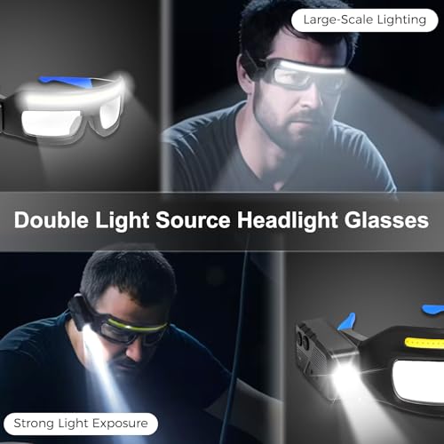 LED Headlight Glasses Rechargeable Headlight Glasses with Motion Sensor & Touch Control, Adjustable Safety Eyewear - color: Blue-2 Pack