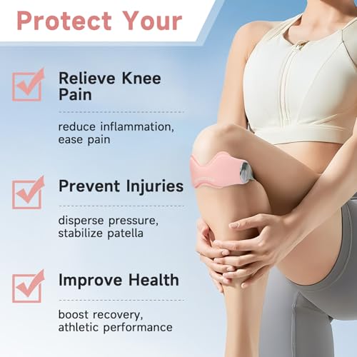 MANUEKLEAR V-Shaped Patella Bands, Adjustable Flex Wrap Patellar Tendon Support Strap for Men Women, Silicone Patella Knee Straps Suitable for Pain Relief Running Hiking Basketball, (2pcs) - color: Pink