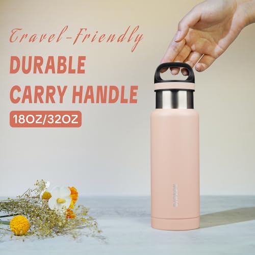 BJPKPK 18oz Insulated Water Bottle Stainless Steel Water Bottle with Handle - color: Peach, size: 18 Ounces