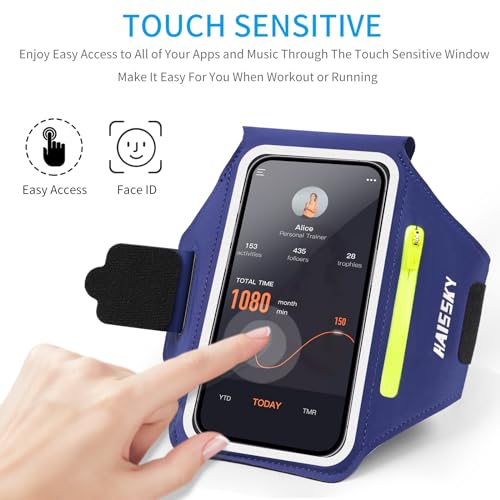HAISSKY Running Armband with Zipper Pocket,Sweatproof Phone Armband 6.9" - color: Navy blue(Up to 6.9")