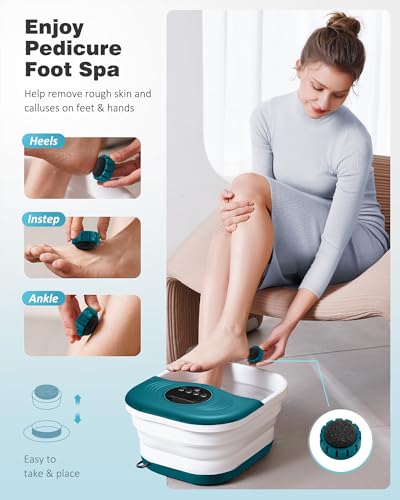 SPA4PIEDS Collapsible Heated Foot Spa Bath with Bubble, Foot Soaking Tub Featuring 8 Shiatsu Rollers Pumice Stone and Built-in Timer for Foot Relaxation, Self Care Gift for Mom,Dad,Parents(Green) - color: Green