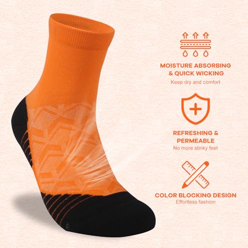 NIcool Cycling Socks For Men, 1/3 Pairs Bright Seamless Compression Running Crew Socks Youth Cushioned Tennis Quarter Socks - color: 3 Pairs Orange