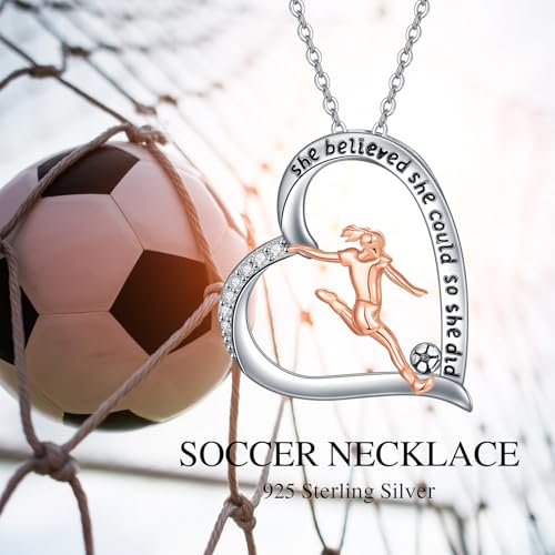 PROESS Tennis/Basketball/Soccer/Gymnastics/Running/Golf/Barbell Necklace 925 Sterling Silver Sports Pendant Inspirational Jewelry Gifts for Women - style: Soccer