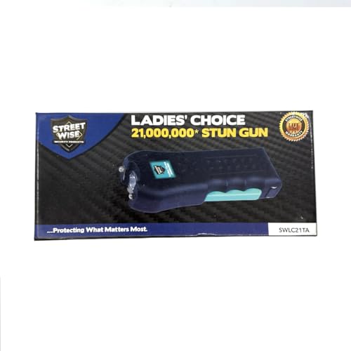 Streetwise Ladies’ Choice Stun Gun for Women - Rechargeable Device with Alarm, LED Flashlight, Safety Disable Pin & Built-in Charger - Personal Safety Tool with Holster & Lanyard - style: Teal Accents