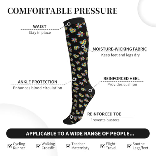 Compression Socks Women Knee High Support Circulation Stockings for Running Cycling Flying - color: Autism