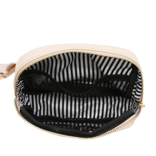 Lightweight Soft PU Pebbled Leather Sling Fanny Pack Belt Bag with Gold Metal Buckle (Nude) - color: Nude