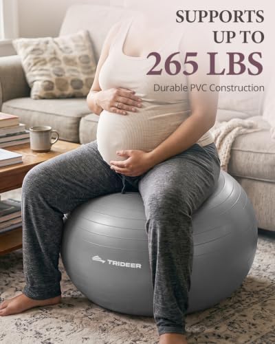 Trideer Yoga Ball for Exercise, Pregnancy, Active Sitting, 55/65/75cm - color: Silver gray, size: L(23-26ines/58-65cm)