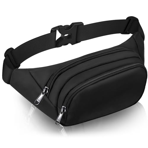 Large Fanny Pack for Women Men - Syican Waist bag with 3-Zipper Pockets - color: Black