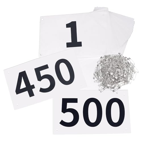 TRIWONDER Race Bibs Running Numbers with Safety Pins, Tyvek 4"x7" Large Numbers 1-500 for Marathon Runners Events Sports Games - color: Black&white [4"x7"] 1-500
