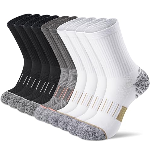 Crew Socks for Women Cushioned Athletic Running Hiking Compression 5 Pairs - color: 5 Pairs Crew Socks, size: 10-12