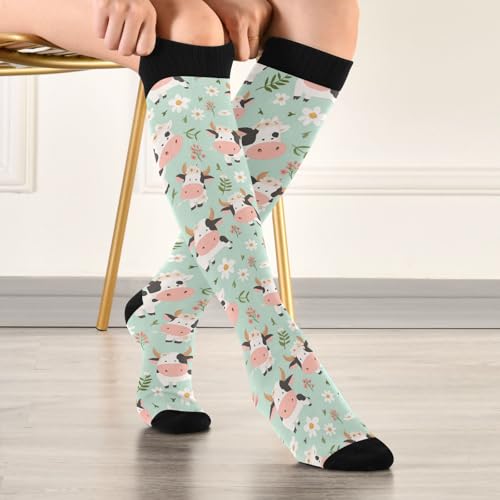 Wusikd Heartbeat Symbol Compression Socks for Women and Men Circulation Black Long Socks for Athletic Running 1 - color: Cows