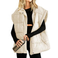 Songling Womens Oversized Puffer Vest Stand Collar Full Zip Sleeveless Bubble Puffer Vest Quilted Padded Warm Coat Outwear - color: Beige, size: Small