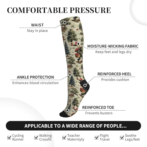FREEHOTU Compression Knee High Socks for Women/Men Circulation 15-20 Mmhg - color: Mushroom Sasquatch