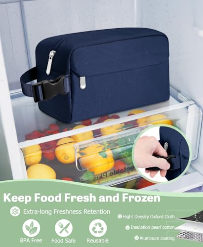 Small Lunch Bag, Freezable Snack Bag for Kids, Mini Lunch Box - color: Dark Blue