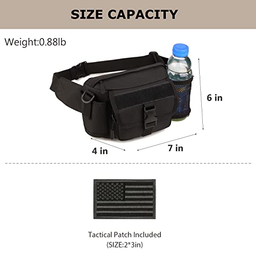 Tactical Fanny Pack for Men, Military Running Waist Bag - color: Black