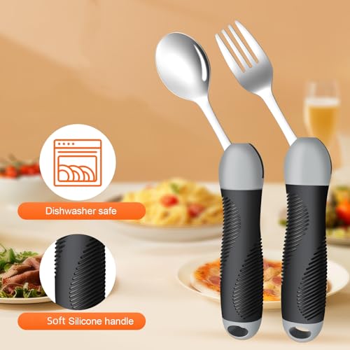 Weighted Utensils for Tremors & Parkinson's, Adaptive Eating Aids (Black) - color: Black
