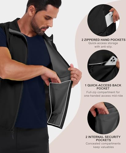 Little Donkey Andy Men's Softshell Vest Lightweight Windproof Waterproof - color: Reflective Black, size: Small