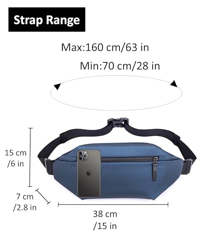 Fanny Pack for Men & Women | Adjustable Waist Bag (28-63 Inch Belt) – Large Waterproof Belt Bag for Hiking, Running, Travel, Gym | Phone Pouch with Zipper Pocket - color: Blue