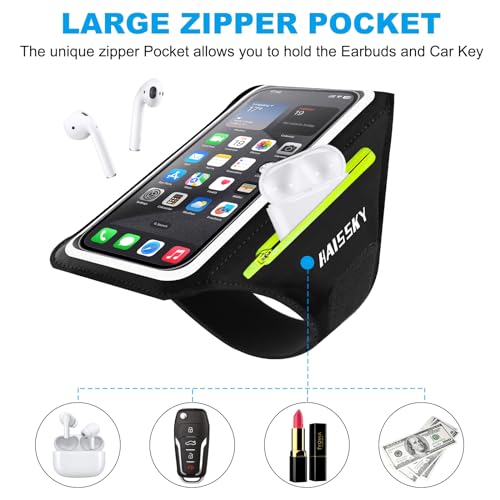 HAISSKY Running Armband with Zipper Pocket Sweatproof Running Phone Holder - color: Black(Upgraded Version,6.9")
