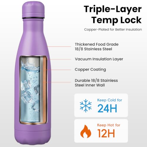 Konokyo 17 oz Insulated Stainless Steel Water Bottle, Lavender - color: Lavender, size: 17 Ounces
