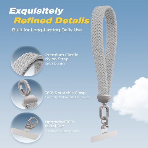 Stretchy Phone Wrist Strap, with 360° Rotatable Metal Tab - color: Gray