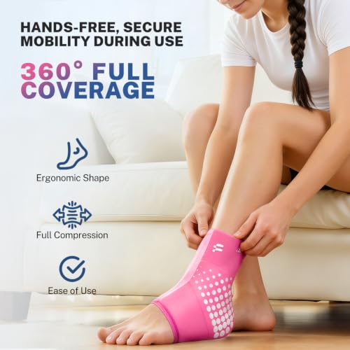 Ankle Ice Pack Wrap, Long-Lasting Cold Compression for Ankle Recovery - color: Pink, size: M