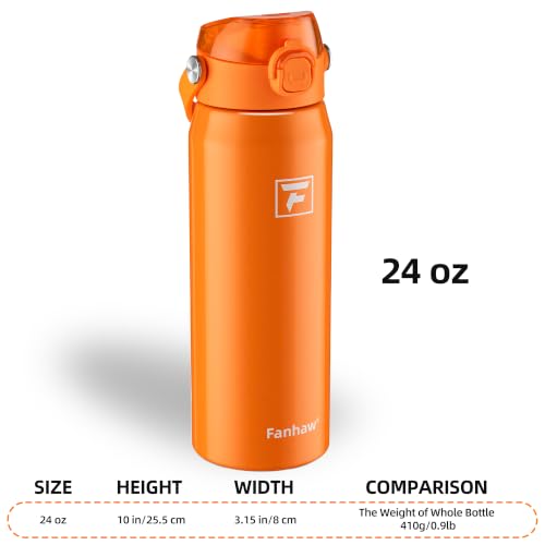 Fanhaw 24oz Stainless Steel Water Bottle with 2-in-1 Lid, Herorange - color: Herorange