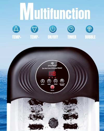 SPA4PIEDS Collapsible Heated Foot Spa Bath with Bubble, Foot Soaking Tub Featuring 8 Shiatsu Rollers, Pumice Stone and Built-in Timer for Mom, Dad and Foot Relaxation (Black) - color: Black