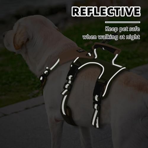 PUPTECK Escape Proof Dog Harness and Leash Set Upgraded No Pull Reflective Dog Vest with Lift Handle, Easy Control Pet Harness for Medium Large Dogs Training Walking Running, Green, L - color: Green/khaki, size: Large