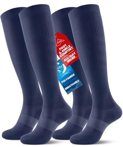 PULIOU Compression Socks for Women Men 15-20 mmHg Easy On Off,2 Pairs - color: Navy, size: Large-X-Large