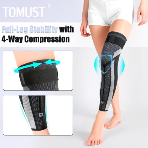 Full Leg Compression Sleeve with Adjustable Strap for Sports, M - size: Medium
