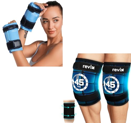 REVIX 2 Packs XXXL Knee Ice Pack Wrap Around Entire Knee and REVIX Wrist Ice Pack Wraps for Carpal Discomfort Soothing