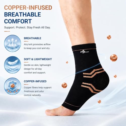 ABIRAM Copper-Infused Ankle Brace Compression Sleeve with Adjustable Strap - color: Copper Black, size: Small