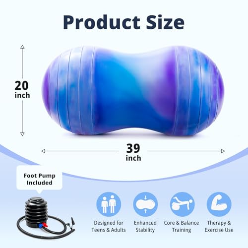 18''/20'' Peanut Ball for Kids & Adults, Anti-Burst Exercise Ball - color: Blue-purple, size: 20''(50cm*100cm)