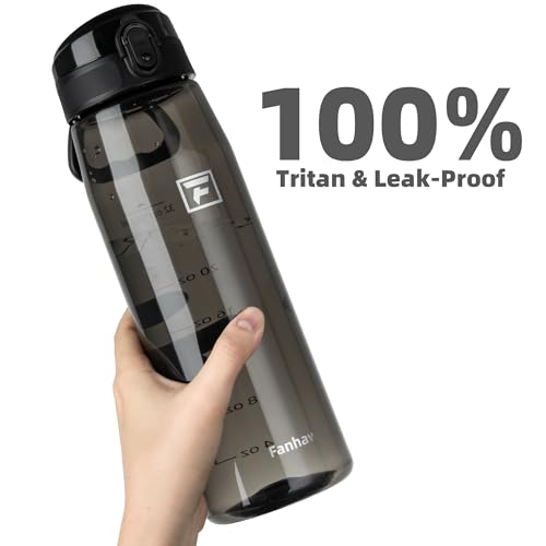 Fanhaw 32 oz Clear Plastic Water Bottle, Chug Lid, Black - color: Black