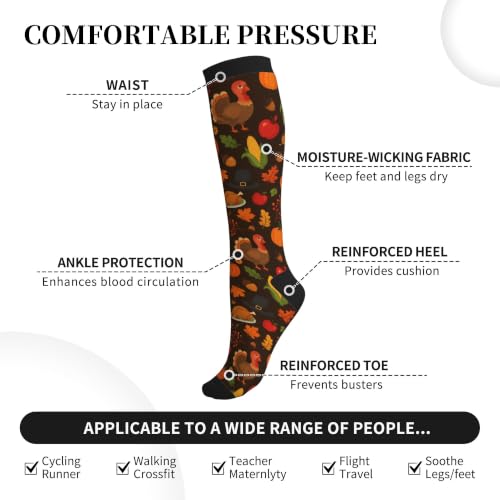 Compression Socks Women and Men 15-20mmHg-Circulation Support Socks for Athletic Running Cycling - color: Turkey Pumpkin