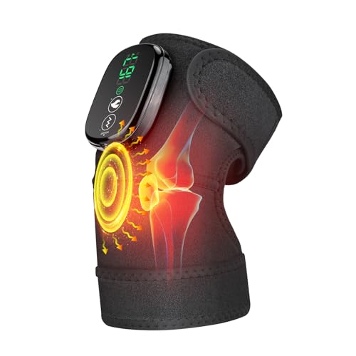 Cordless Electric Heated Knee Massager, 3-in-1 Heated Knee Massager with Heat for Knee Elbow Shoulder Wrap with 3 Vibration & Heating Modes - style: Black 1 Pack