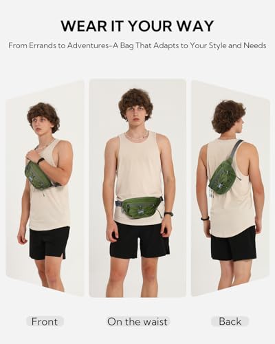 WATERFLY Small Fanny Pack RFID Blocking Travel Hiking Crossbody Waist Bag - color: Green