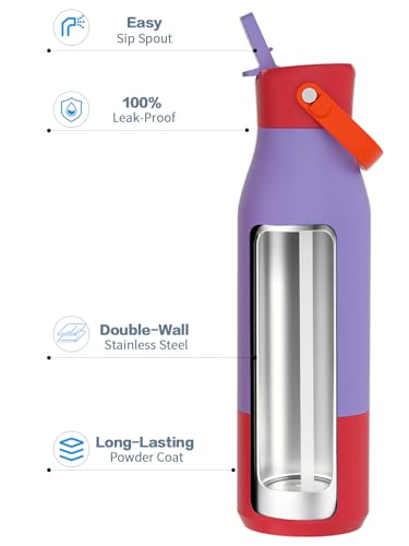 LAOION 32 oz Stainless Steel Insulated Water Bottle with Moveable Handle - color: Purple, size: 32 Ounces