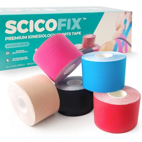 Kinesiology Tape 5 Rolls (2" x 16.4FT) Uncut Sports Tape - size: 2IN