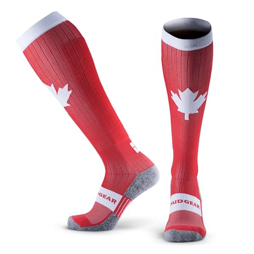 MudGear Graduated Compression Socks, Durable, Sweat-Resistant OCR Performance Socks with Cushioned Footbed, Made in USA - color: Can Red/White, size: Medium
