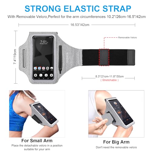 GUZACK Running Armband with Key Pockets & Card Slot, Up to 6.9", Medium - color: Gray, size: M