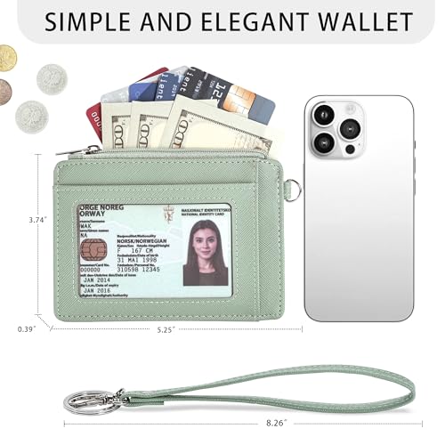 SEAVILIA Small Wallet for Women Slim Wristlet Keychain Wallets RFID Credit Card Holder With Zipper Pocket, ID Window (Light Green) - color: Light Green