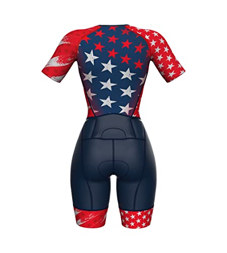 Sparx Aero Triathlon Suit Women Short Sleeve Tri Suit Women Running Swimming Cycling SkinSuit - color: Us Flag, size: Small
