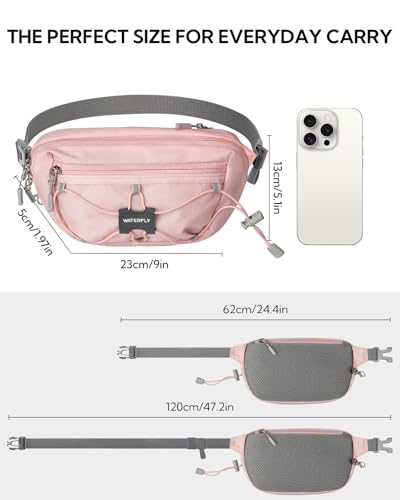 WATERFLY Small Fanny Pack RFID Blocking Travel Hiking Crossbody Waist Bag - color: Pink