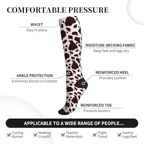 Compression Socks Knee High Support Stockings Women Men - color: Cute Cow Skin