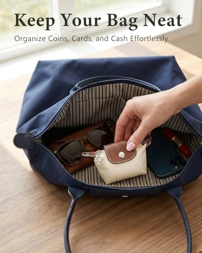 Wuflyover Coin Purse for Women, Mini Nylon Change Purse with Keychain, Small Zip Pouch for Coins, Cash, Cards (beige) - color: beige