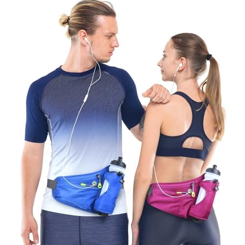 Running Waist Pack with Water Bottle Holder, Adjustable Belt - color: Rose Red