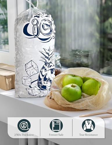 100 Pack Ice Bags 10 lb with Drawstring, Heavy-Duty Ice Bags for Ice Machine(2 Mils Thickness) - color: 10LB, size: 100 Pack-PA
